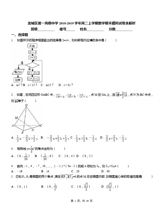 龙城区第一高级中学2018-2019学年高二上学期数学期末模拟试卷含解析