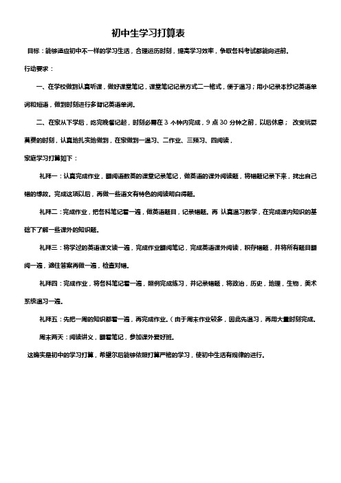 初中生学习打算表48911