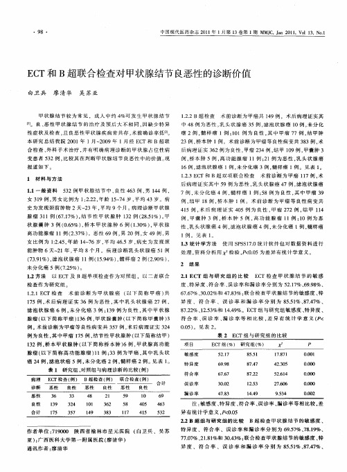 ECT和B超联合检查对甲状腺结节良恶性的诊断价值