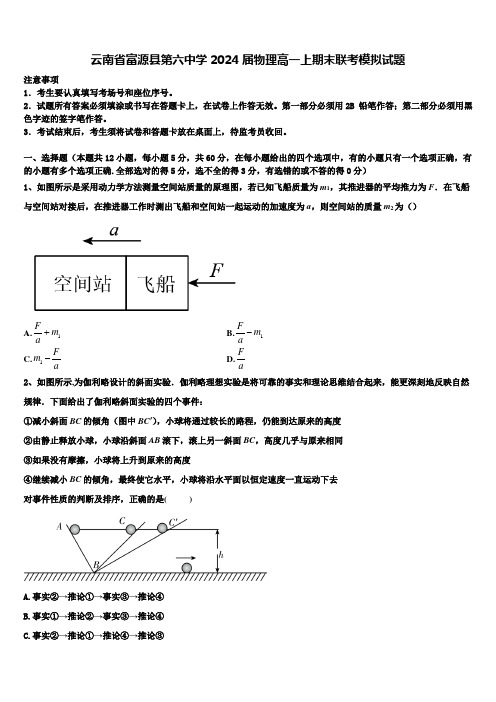 云南省富源县第六中学2024届物理高一上期末联考模拟试题含解析