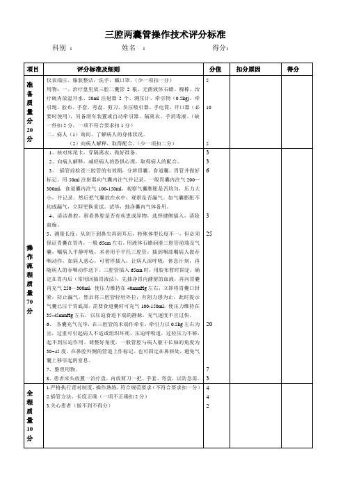 三腔两囊管操作技术评分标准1