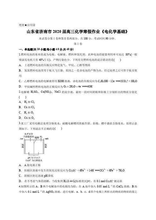 山东省济南市2020届高三化学寒假作业《电化学基础》含答案