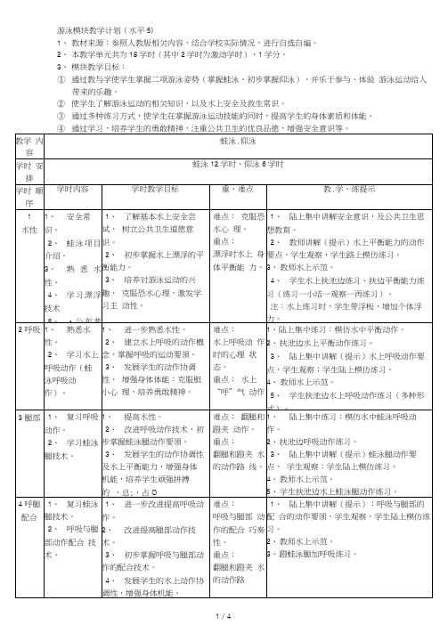 游泳模块教学计划