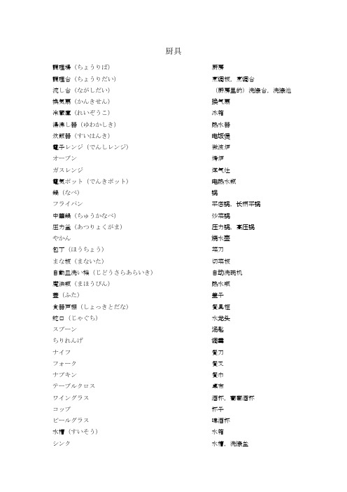 厨具、水果和蔬菜  日语