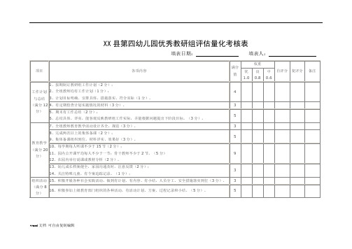 优秀教研组评价表