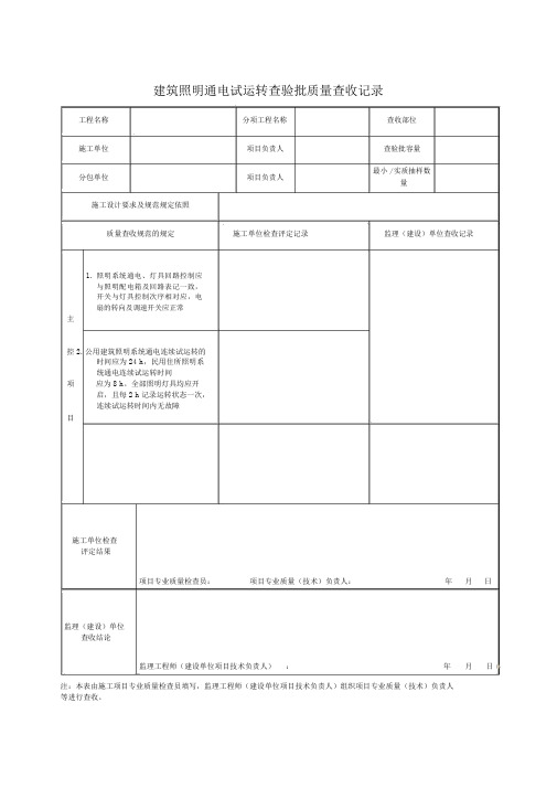 建筑照明通电试运行检验批质量验收记录