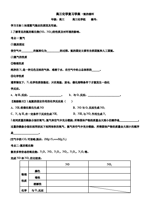 高三化学复习学案 氮的循环 1