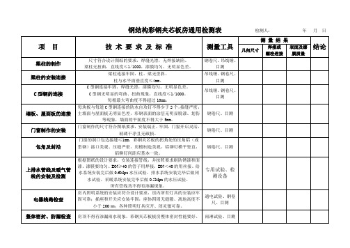 钢结构彩钢夹芯板房检验表