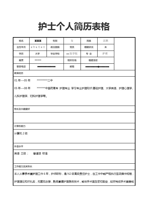 个人求职应聘彩色通用word电子版表格简历模板下载68护士