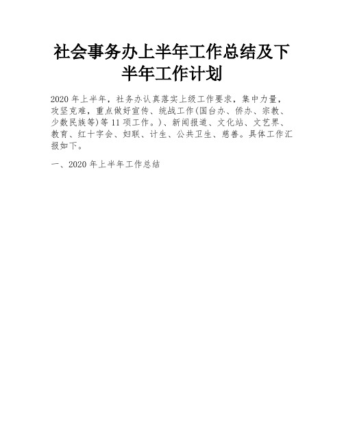 社会事务办上半年工作总结及下半年工作计划