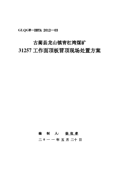 31257采煤工作面顶板冒顶现场处置方案