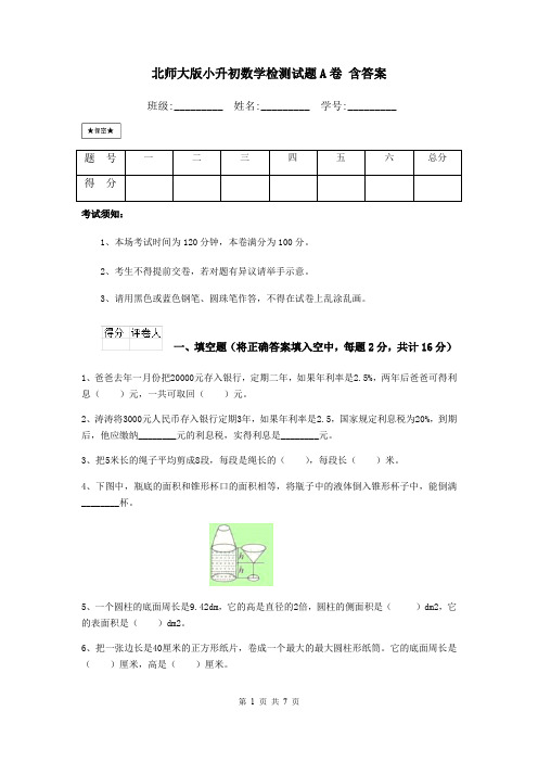 北师大版小升初数学检测试题A卷 含答案