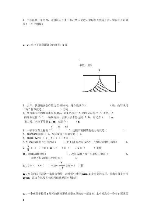 小学六年级毕业复习易错题