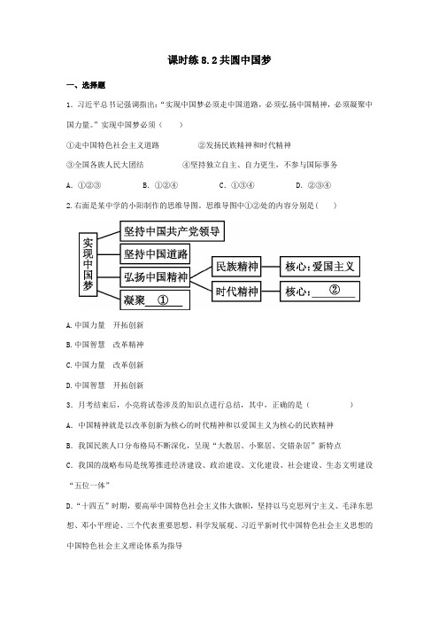 2023-2024学年秋季人教初中9年级上册道德与法治部编版课时练第4单元《8.2共圆中国梦》