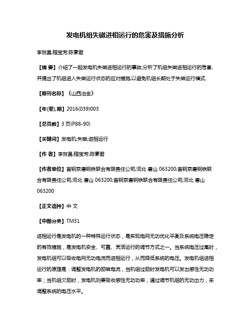 发电机组失磁进相运行的危害及措施分析