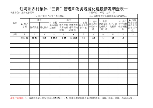 红河州农村集体“三资”管理和财务情况调查表