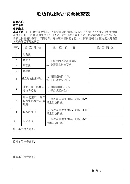 临边作业防护安全检查表