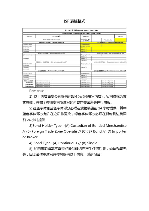 ISF表格格式