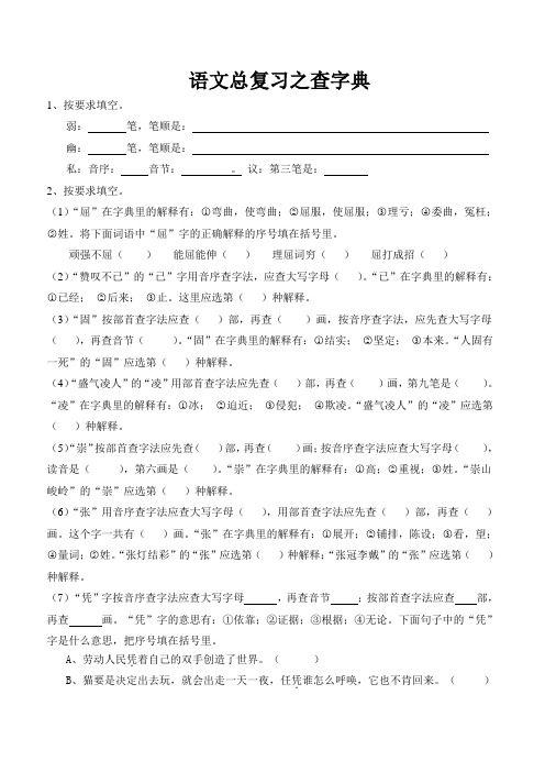 人教版语文六年级总复习之查字典