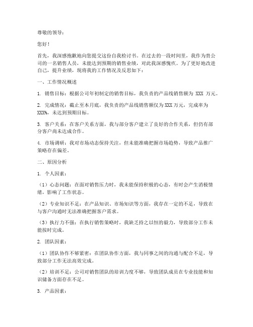 销售无业绩自我检讨书