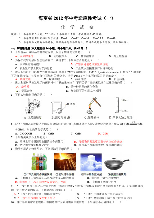 海南省2012年中考适应性考试(一)