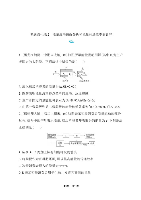 人教版高中生物选择性必修第2册第3章生态系统及其稳定性专题强化练能量流动图解分析和能量传递效率的计算