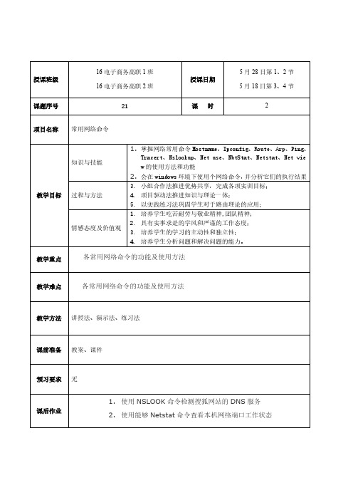 计算机网络基础 教案21B-常用网络命令