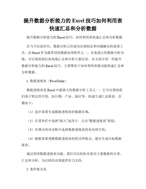 提升数据分析能力的Excel技巧如何利用表快速汇总和分析数据