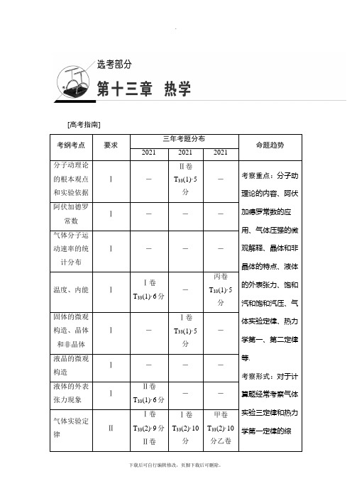 2021高考人教版物理一轮复习讲义：第13章 第1节 分子动理论 内能