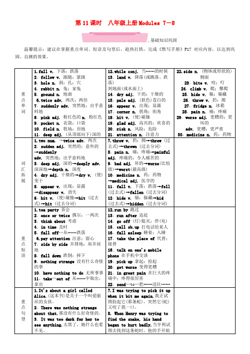 2019届中考英语总复习第1部分教材知识梳理篇第11课时八上Modules7_8精讲试题外研版