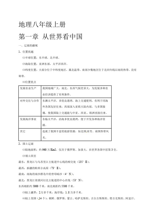 八年级地理知识点 每张重点汇总 第一章 从世界看中国