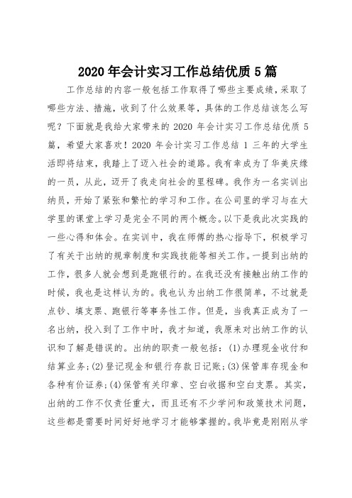 2020年会计实习工作总结优质范文5篇