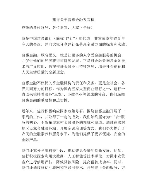 建行关于普惠金融发言稿