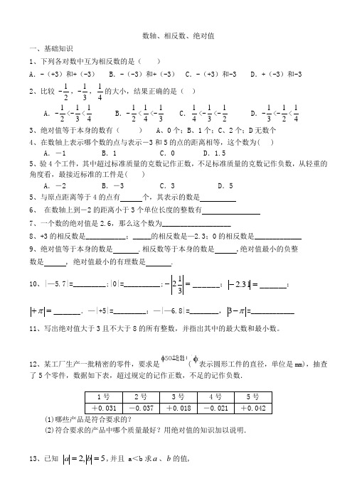 相反数、数轴、绝对值培优训练