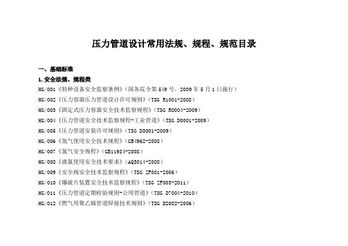 压力管道设计常用法规、规程、规范目录