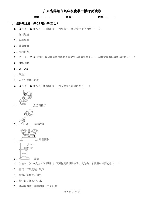 广东省揭阳市九年级化学二模考试试卷