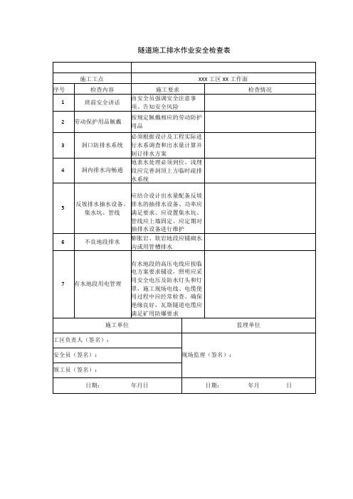 隧道施工排水作业安全检查表