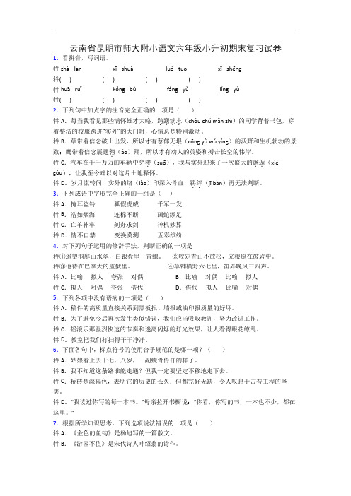 云南省昆明市师大附小语文六年级小升初期末复习试卷