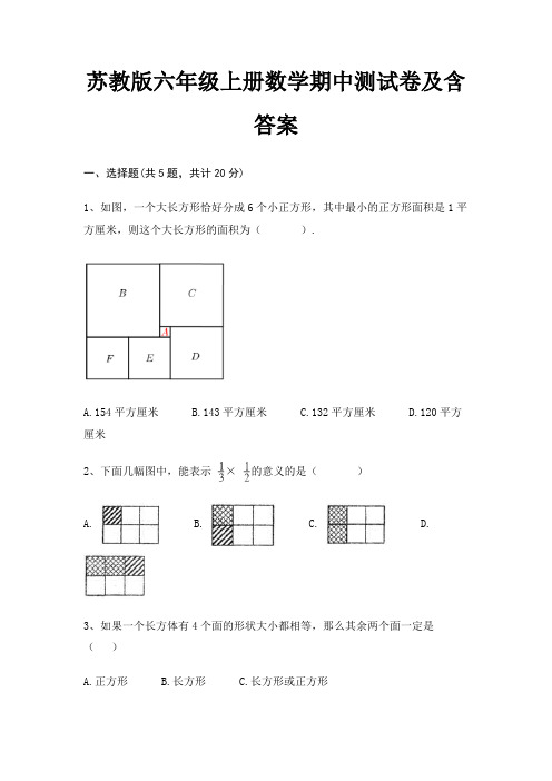 苏教版六年级上册数学期中测试卷及含答案