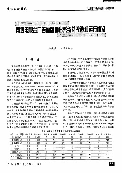 南通电视台广告硬盘播出系统的改造和运行情况