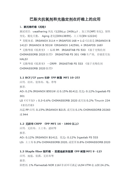 巴斯夫抗氧剂和光稳定剂在纤维上的应用