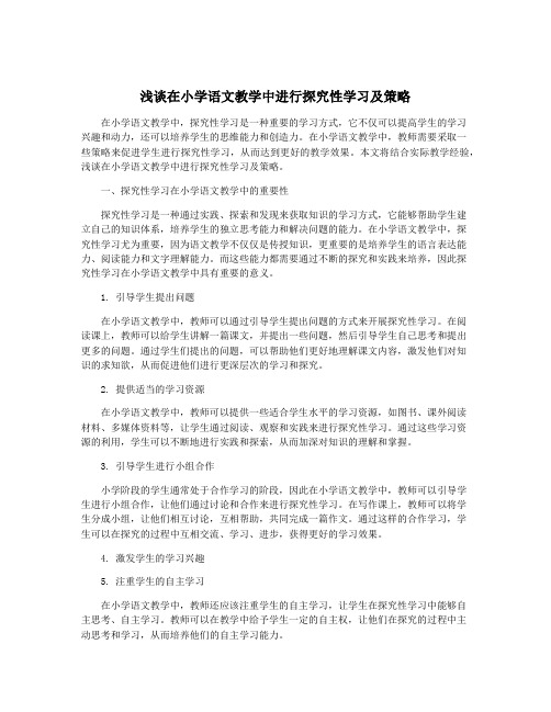 浅谈在小学语文教学中进行探究性学习及策略