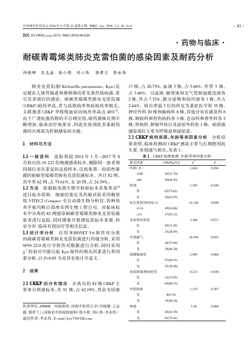 耐碳青霉烯类肺炎克雷伯菌的感染因素及耐药分析