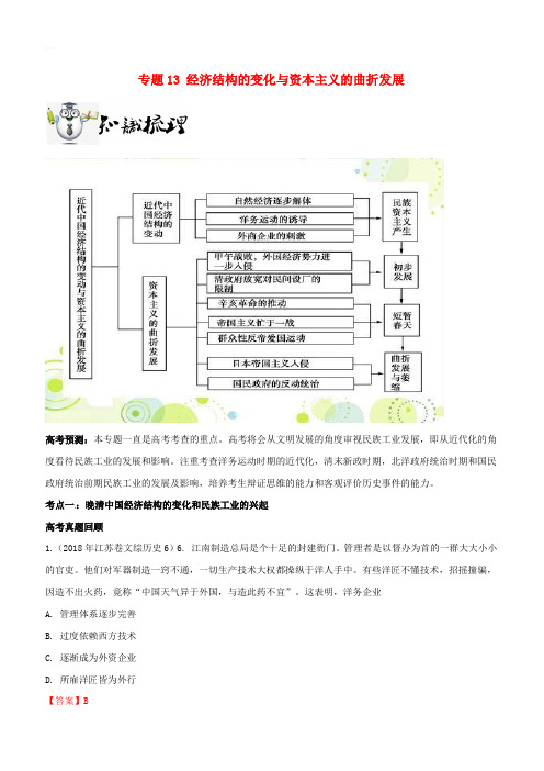 2019年高考历史一轮总复习巅峰冲刺专题13经济结构的变化与资本主义的曲折发展突破含解析