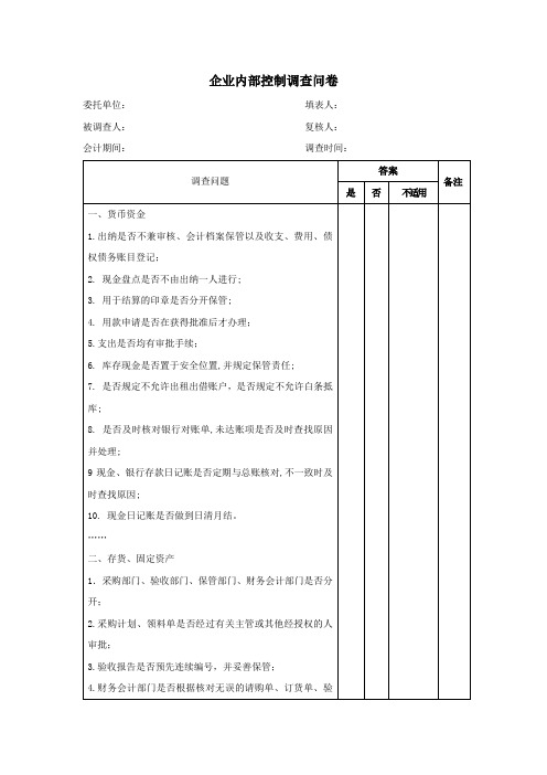 企业内部控制调查问卷