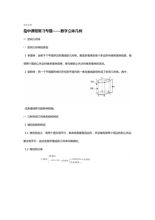 2018年高考一轮复习高中数学立体几何知识点总汇编