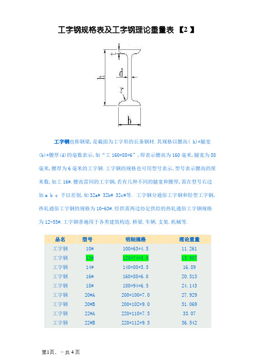 工字钢尺寸规格表