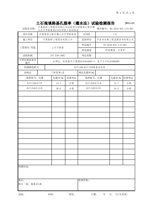 土石混填路基孔隙率检测(灌水法)报告001