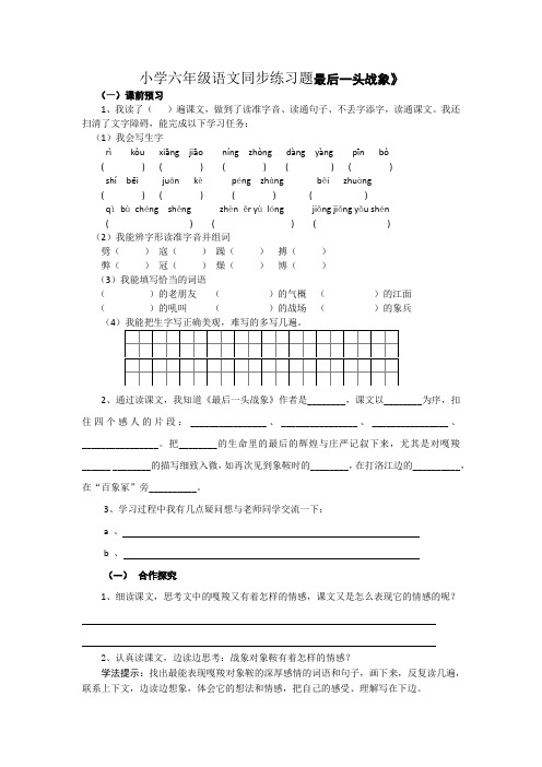 小学六年级语文同步练习题最后一头战象