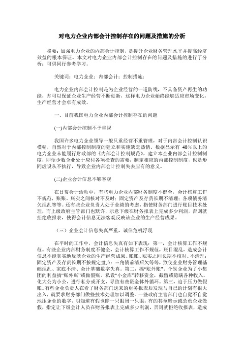 对电力企业内部会计控制存在的问题及措施的分析
